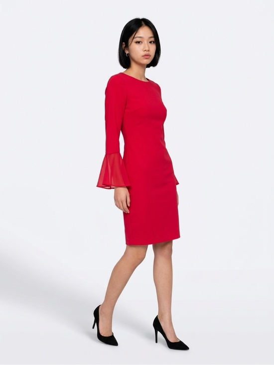 Dresses & Skirts - Red Bell-Sleeve Sheath Dress